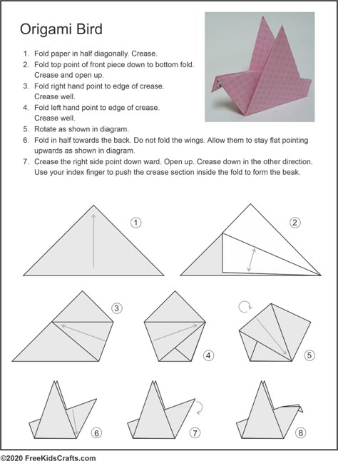 Easy Origami Printable, Origami Easy Printable Templates, How To Make Origami Bird, Free Origami Printables, Printable Origami Templates, Origami Printables Templates, Origami Birds Hanging, Oragami Birds, Origami Bird Tutorial