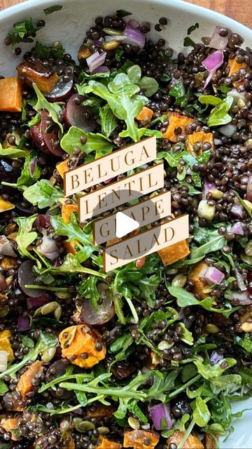 Diane Morrisey on Instagram: "Black lentils have a richer, more intensely earthy flavour than other varieties of lentil. Often called beluga lentils because of their resemblance to Beluga caviar, they are full of nutrients and plant-based protein.  They are easy to super quick to prepare and I love to make a batch of them to include in salads or make the star of a salad, just like this flavor filled one!
.
.
.
Winter Beluga Lentil Grape Salad 
.
.
.
For this salad you are basically just assembling a bunch of components in a bowl, tossing with a delicious vinaigrette and tossing to combine.  It’s a great salad to have in your fridge and munch on all week 
.
.
Black Beluga Lentils, Grapes, Roasted Sweet Potatoes, Arugula, Sunflower seeds, Parsley, Mint, Red Onions, Vinaigrette

(Recipe detai Beluga Lentils Recipes, Black Beluga Lentils, Beluga Caviar, Black Lentils, Vinaigrette Recipe, Grape Salad, Vinaigrette Recipes, Lentil Salad, Lentil Recipes