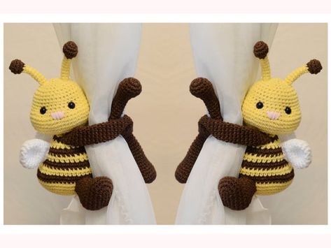 Bee Theme Nursery, Crochet Curtain Holder, Bee Themed Nursery, Bumblebee Nursery, Bee Room Decor, Bee Bathroom, Bee Bedroom, Bumble Bee Nursery, Honey Bee Nursery