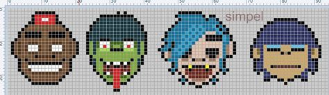 Gorillaz Cross Stitch, Ironing Beads, Hamma Beads Ideas, Pixel Art Ideas, Gorillaz Art, Hello Kitty Crafts, Pixel Art Templates, Hama Beads Design, Perler Bead Templates