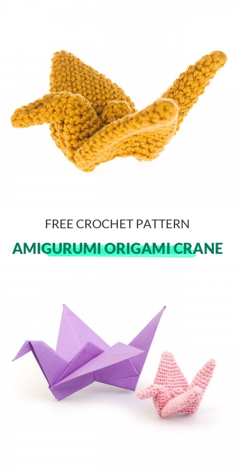 Crochet Paper Crane, Crochet Crane Pattern, Crochet Origami Crane, Origami Crochet Amigurumi Patterns, Complicated Origami, Arigami Crochet, Popular Amigurumi, Nerdy Crochet Patterns, Crochet Origami