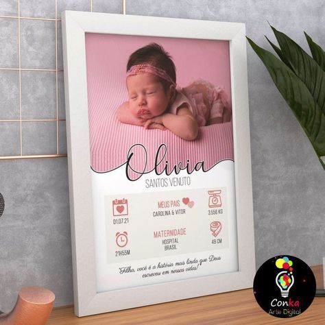 Birth Frame Ideas, Baby Album Design, Birth Frame, Scrapbook Bebe, Birthday Photo Album, Baby Picture Frames, Baby Photo Frames, Baby Art Projects