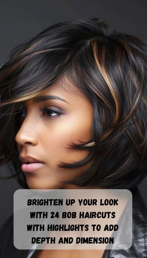 Transform your hair with 24 trendy bob haircuts enhanced by beautiful highlights. These styles will give your hair more depth, dimension, and shine, creating a dynamic and refreshed appearance that's perfect for any season. Chin Length Bob With Highlights, Bob Haircuts With Highlights, Haircuts With Highlights, Trendy Bob Haircuts, Long Brown Bob, Medium Brunette Hair, Dark Bob, Beautiful Highlights, Highlighting Techniques