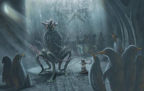 Mountains of Madness, Penguins and Elder Thing At The Mountains Of Madness, Lovecraft Monsters, Cthulhu Fhtagn, Lovecraft Art, Mountains Of Madness, Call Of Cthulhu Rpg, Lovecraft Cthulhu, Weird Fiction, Lovecraftian Horror