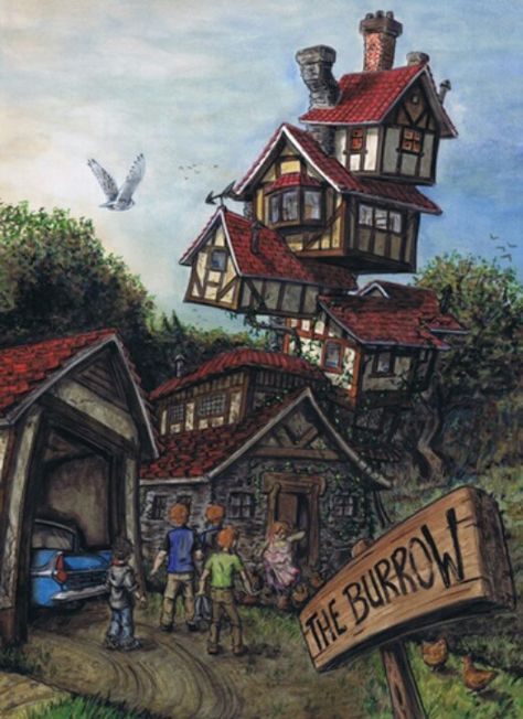 The Burrow — The Weasley family home. From Harry Potter. Harry Potter Details, Imprimibles Harry Potter, Harry Potter Universe, Harry Potter Illustrations, The Burrow, Theme Harry Potter, Images Harry Potter, Harry Potter Artwork, Potter Art