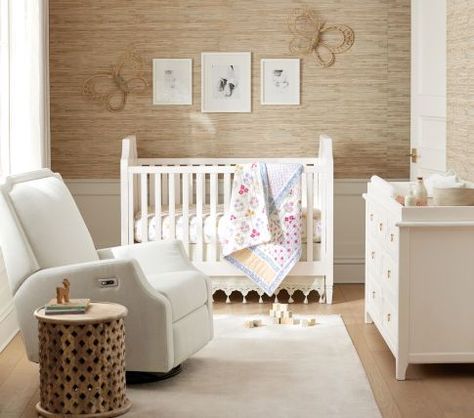 Girl Nursery Ideas & Baby Girl Room Ideas | Pottery Barn Kids Tan Wainscoting, Organization Kids Room, Girl Room Inspiration, Boho Butterfly, Butterfly Nursery, Baby Room Organization, Kids Room Murals, Bedroom Farmhouse