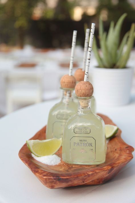 Margarita Bar Decor, Mini Patron Margaritas, Mini Patron Bottles, Patron Drinks, Patron Bottles, Classic Margarita Recipe, Patron Bottle, Mini Altar, Tacos And Tequila