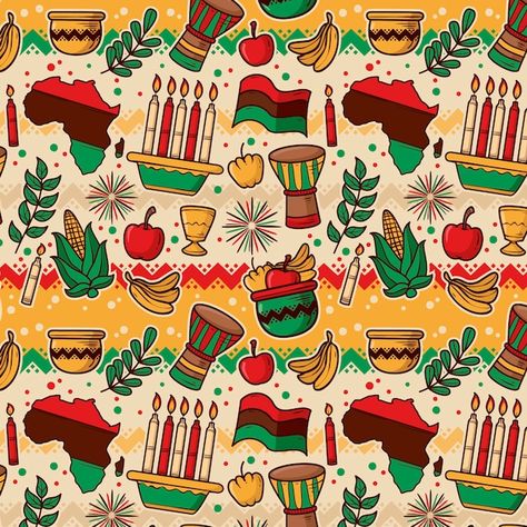 Hand drawn kwanzaa pattern design | Free Vector #Freepik #freevector #kwanzaa #american #motif-background #motif-pattern Kwanzaa Colors, Background Motif, Kwanzaa Gifts, Africa Art Design, Africa Necklace, Holidays Around The World, Motif Pattern, Africa Art, Wallpaper Art