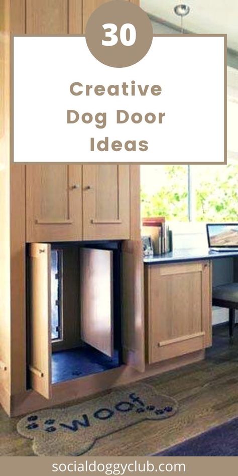 dog door ideas Upside Down Door For Dog, Dog Door In Cabinet, Best Dog Door Ideas, Built In Dog Door, Hidden Dog Door In Wall, Built In Dog Door Wall, Door With Built In Dog Door, Interior Pet Door Ideas, Insulated Dog Door