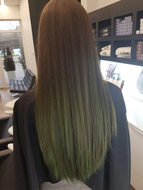 Dark green brown long hair balayage nr 002 Green Hair Balayage Dark Brown, Olive Green Hair Color Highlights, Dark Green Brown Hair, Green Brown Hair Color, Ash Green Hair Color Highlights, Brown Long Hair Balayage, Light Brown And Green Hair, Matcha Haircolor, Greenish Brown Hair