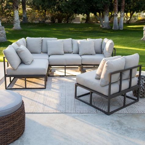 Belham Living Bonaire Aluminum Outdoor Sectional Set Pool Patio Furniture, Resin Patio Furniture, Teak Patio Furniture, Backyard Seating, House Backyard, I Am Pretty, Backyard Furniture, Patio Furniture Cushions, Diy Garden Furniture