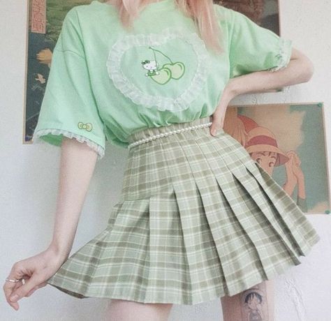 Pastel Outfits Aesthetic, Cute Pastel Outfits, Pastel Academia, Outfits Pastel, Kawaii Outfit Ideas, Kawaii Harajuku, Pastel Outfit, Kawaii Fashion Outfits, Green Outfit