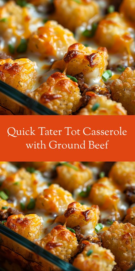 Need a quick dinner? This tater tot casserole with ground beef is ready in no time! Taylor Tot Casserole Ground Beef, Tatertots Casserole Hamburger, Ground Beef And Tater Tot Recipes, Hamburger Tater Tot Casserole Recipes, Tator Tots Casserole Hamburger, Ground Beef Tater Tot Casserole, Tater Tot Casserole With Ground Beef, Hamburger Tater Tot Casserole, Beef Tater Tot Casserole