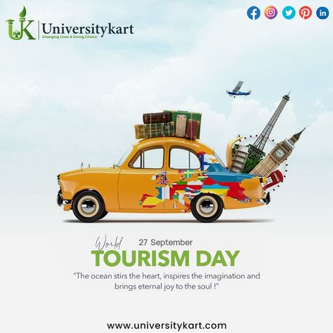 World Tourism Day Motivation Student, World Tourism Day, Graphic Design Portfolio Cover, Food Tourism, Travel Creative, Good Advertisements, Travel Advertising, Tourism Day, Adventure Tourism