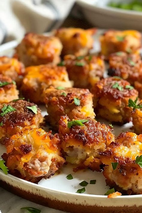 Freshly baked sausage hashbrown bites in a muffin tin Healthy Brunch Food Ideas, Best Brunch Appetizers, Hash Brown And Sausage Bites, Hashbrown And Sausage Bites, Easy Savory Brunch Ideas, Handheld Brunch Food, Brunch Lunch Ideas For A Crowd, Sausage Hashbrown Balls, Sausage Brunch Recipes