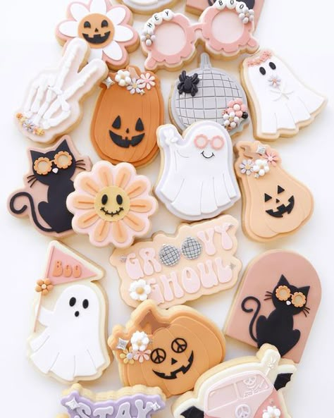 Groovy Ghoul Cookies, Lets Go Ghouls Cookies, 1st Birthday Party Halloween, 2nd Birthday Party Halloween, Spooky Vibes Birthday, Groovy Ghost Cookies, Spooky Halloween Birthday Party, Spooky Groovy Party, Sweet And Spooky Birthday Party