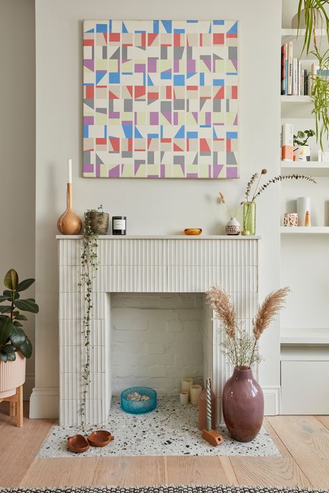 Lloyd Park Extension - Scandinavian - Living Room - London - by Studio Fabbri | Houzz UK Tiles Fireplace Surround, Scandinavian Fireplace, London Living Room, Fireplace Tile Surround, Living Room Scandinavian, Fireplace Tile, Fireplace Surrounds, Living Dining Room, Contemporary Design