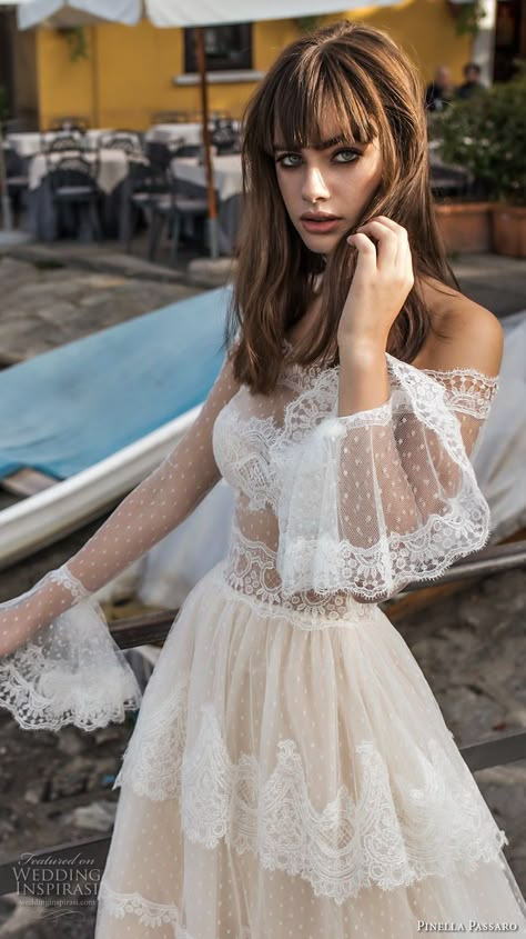 pinella passaro 2018 bridal off the shoulder long poet sleeves straight across neckline lace romantic a line wedding dress lace back chapel train (3) zv -- 2018 Wedding Dress Trends to Love Part 1 | Wedding Inspirasi #wedding #weddings #bridal #weddingdress #weddingdresses #bride #fashion #a-line #ballgown #romantic #week:012018 #year:2018 ~ Vetement Hippie Chic, Couture Dior, Straight Across Neckline, Dresses Spring, Beauty Dress, Wedding Beauty, A-line Wedding Dress, Trendy Wedding, Hippie Chic