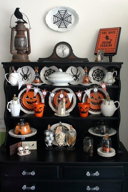 Got a bug for all things ghoulish? Or maybe you just know that Halloween is not your typical holiday? Halloween... Continue reading > Decorating On A Dime, Halloween Kitchen Decor, Dollhouse Halloween, Halloween Dishes, Hutch Decor, Creepy Decor, Halloween Miniatures, Big Chill, Halloween Kitchen