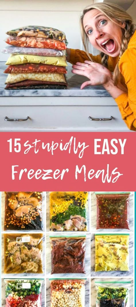 Easy freezer meals (like, actually easy) do indeed exist, and I've created the best ones here to save you time - quick, healthy and no pre-cooking anything! Simple Freezer Meals, Delicious Freezer Meals, Pregnancy Freezer Meals, Freezer Dinners, Slow Cooker Freezer Meals, Freezable Meals, Freezer Meal Planning, Freezer Friendly Meals, Make Ahead Freezer Meals