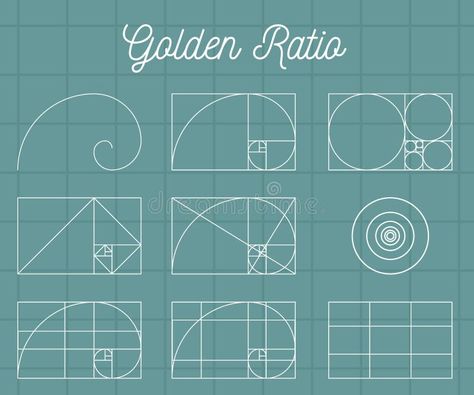 Spirals and geometric shapes with golden ratio, vector illustration isolated. royalty free illustration Golden Ratio Pattern, Fencing Olympics, Golden Ratio Examples, Golden Ratio Architecture, Golden Ratio Typography, Dynamic Symmetry, Golden Ration, Golden Ratio In Design, Golden Ratio Logo