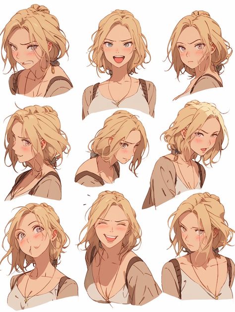 Long Female Hair Drawing Reference, Women Hairstyles Drawing Reference, Female Face Reference Drawing, Female Expressions, Hair Colors Ideas, Girl With Blonde Hair, 2d Character Animation, 얼굴 그리기, Digital Portrait Art