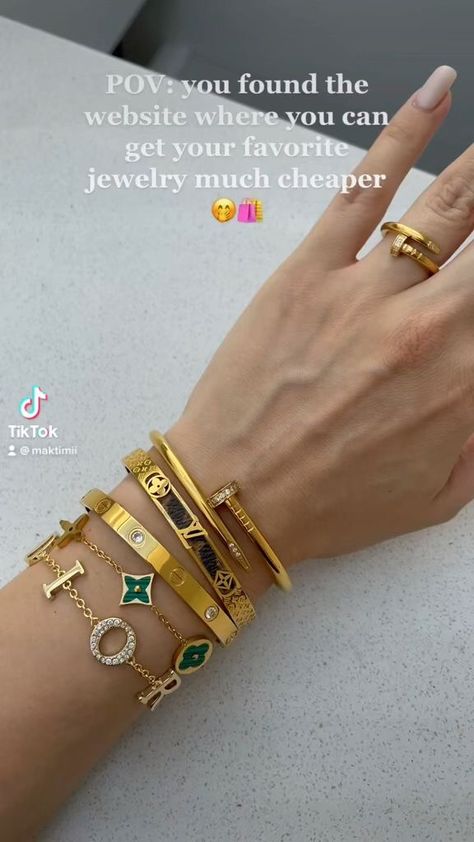 Expensive Bracelets, Dhgate Finds, Louis Vuitton Bracelet, Jewelry Stack, Dope Jewelry Accessories, Dior Necklace, Jewelry Stacking, Amazon Jewelry, Bracelet Stacks