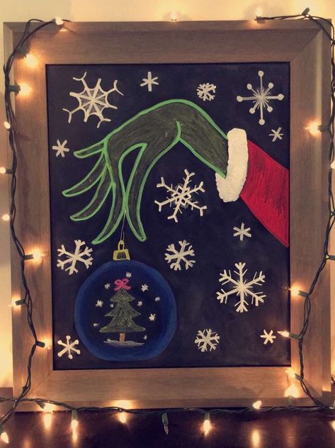 Grinch Chalkboard Ideas, Blackboard Christmas Ideas, Chalk Christmas Art, Grinch Chalkboard Art, Holiday Chalkboard Ideas, Christmas Window Drawing Chalk Markers, Chalkboard Christmas Ideas, Christmas White Board Ideas, Christmas Whiteboard Ideas