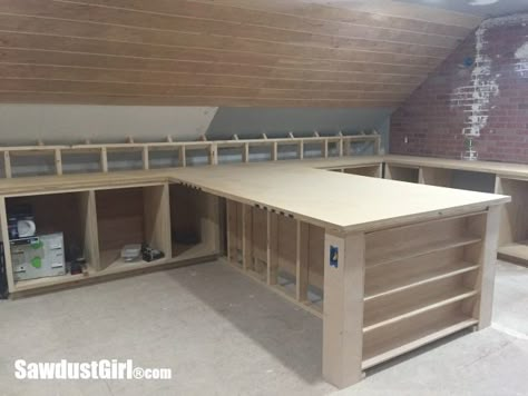 Craftroom Storage, Sawdust Girl, Sewing Room Design, Dream Craft Room, Attic Rooms, Hobby Room, Craft Room Storage, Sewing Rooms, Craft Room Organization