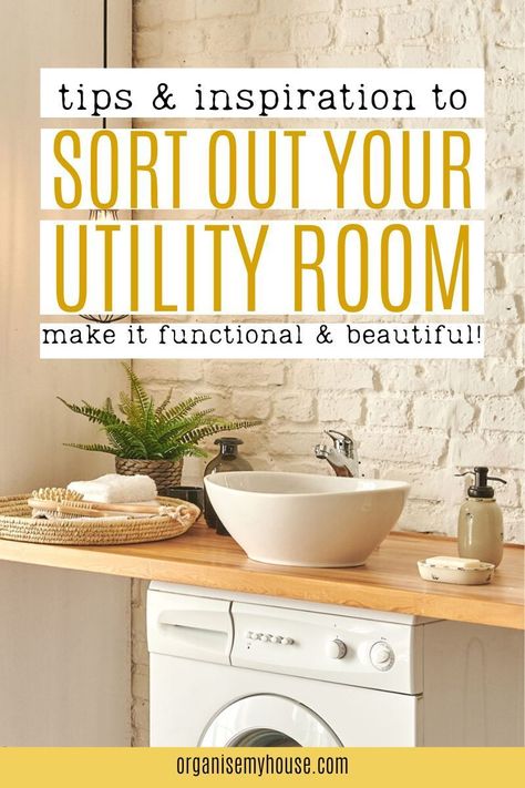 Tips, Ideas and inspiration to sort out your Utility Room. Declutter, Organise, Decorate, Home Life and Lots More... Get started NOW... Organized Utility Room, Utility Room Shelf Styling, Organize Utility Room, Utility Cupboard Organisation, How To Organise A Utility Room, Room Declutter, Utility Room Organization, Small Utility Room, Decorate Home