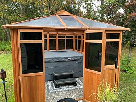 Spa Gazebo, Jacuzzi Covers, Outdoor Jacuzzi, Large Hot Tub, Hot Tub Landscaping, Small Table And Chairs, Pvc Roofing, Hot Tub Gazebo, Tub Enclosures