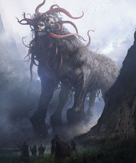 Monster Landscape, Giant Monster Concept Art, Fantasy Monster Concept Art, Fantasy Monster Art, Massive Monster, Forest Monster, Huge Monster, Beautiful Monster, Monster Ideas