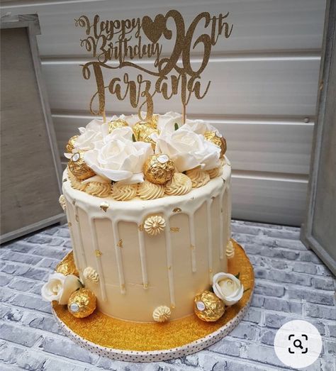 Cakes For 26th Birthday, 26th Birthday Cake Ideas, Cream And Gold Cake, 26th Birthday Cake, Birthday Cake Ideas For Women, Cake Ideas For Women, Gold Cake Decorations, 26 Birthday Cake, Birthday 28