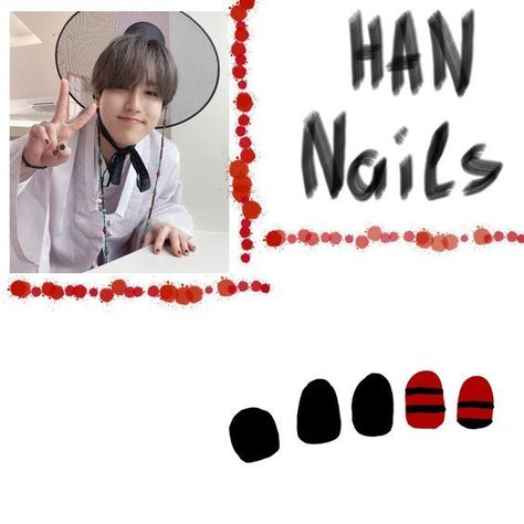 Stray Kids Han Nails, Han Jisung Nail Polish, Straykids Nail Art, Han Jisung Painted Nails, Straykids Nails Designs, Han Nails, Han Jisung Nails, Stray Kids Inspired Nails, Stray Kids Nail Art