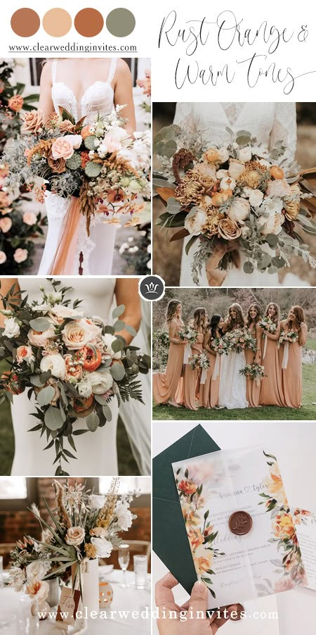 Wedding Color Palette Rustic, Rust Sage And Beige Wedding, Fall Wedding Colors For Bridesmaids, Pampas Grass Wedding Color Scheme, Fall Wedding Color Palate, Wedding Color Schemes Fall October, Fall Wedding Colors With Silver, Rust Wedding Color Scheme, Boho Fall Wedding Color Schemes