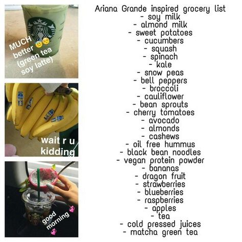 Ariana Grande Food, Ariana Grande Diet, Black Bean Noodles, Morning Matcha, Green Tea Latte, Apple Tea, Vegan Protein Powder, Broccoli Cauliflower, Strawberry Blueberry