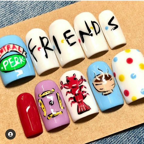 Friends Theme Nail Art, Friends Theme Nails, Friends Inspired Nails, Friends Themed Nails, Friends Nails Designs, Friends Nails Tv Show, Stranger Things Nail Art, Friends Nail Art, Friends Nails