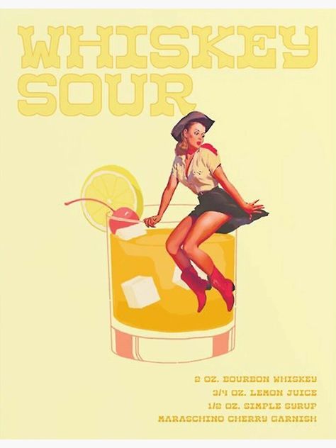 "The Whiskey Sour Cocktail" Poster for Sale by sharonmondra | Redbubble Cowgirl Cocktail, Whiskey Sour Cocktail, Perfect Bar Cart, Bar Cart Prints, Cocktail Prints, Retro Art Prints, Perfect Bar, Sour Cocktail, Cocktail Poster