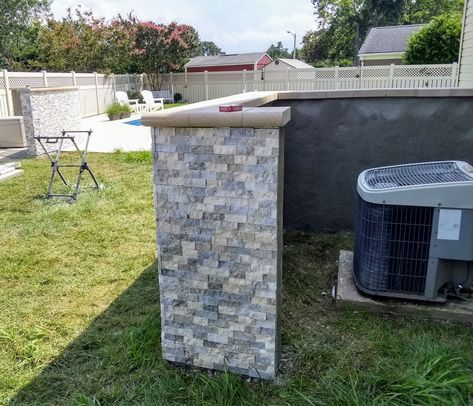 Stone & Block Accent Walls to Hide Pool Equipment & HVAC - Exterior - Other - by Boyd's Custom Masonry | Houzz Block Accent Walls, Hide Pool Equipment, Pool Equipment Cover, Hidden Pool, Stone Blocks, Pool Equipment, Block Wall, Stone Work, Lowes Home Improvements