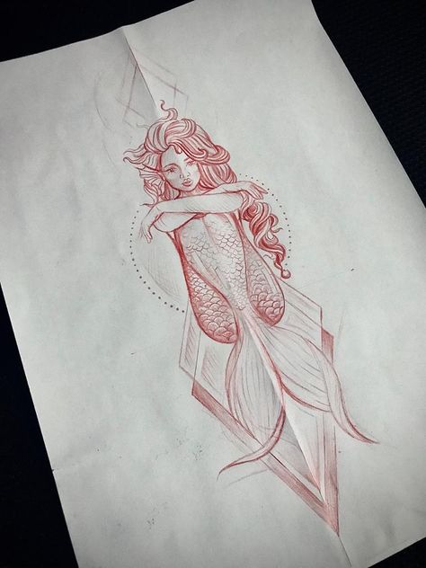 Mermaid Tattoo Spine, Goddess Mermaid Tattoo, Mermaid Shin Tattoo, Mermaid Tattoo Drawing, Pisces Mermaid Tattoo, Mermaid Tattoo Sleeve, Mermaid Spine Tattoo, Sea Siren Tattoo, Plus Size Mermaid Tattoo