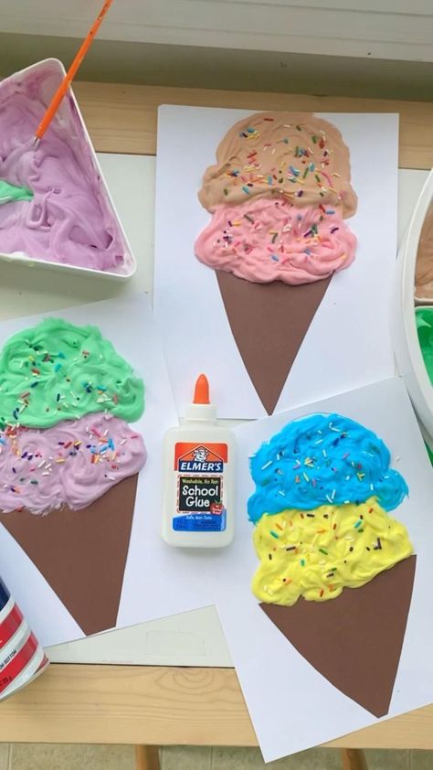 Puffy Paint Ice Cream Craft in 2022 | Summer crafts, Preschool art, Activities for kids Ice Cream Puffy Paint Craft, Hello Summer Crafts For Kids, Hello Summer Activities For Kids, Hello Summer Preschool Activities, Hands On Crafts For Kids, Ice Cream Experiment For Kids, Ice Cream Art And Craft, 30 Minute Art Projects For Kids, Ice Cream Arts And Crafts