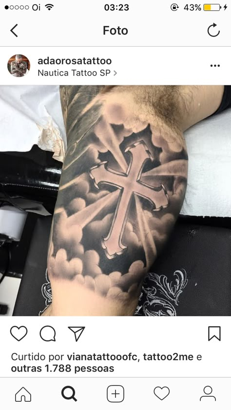 Cross In Clouds Tattoo, Cross With Rays Of Light Tattoo, Rosery Tattoos Men, Salib Tattoo, Cross Tattoos For Men, Polka Tattoo Designs, Perspective Tattoos, Trash Polka Tattoos, Unique Cross Tattoos