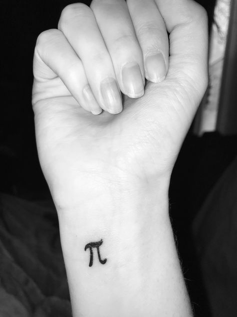 Small pi tattoo on the inner wrist #math #tattoos Math Related Tattoos, Maths Tattoo Ideas, Pi Symbol Tattoo, Pi Tattoo Ideas, Math Tattoos Ideas, Physics Tattoo Ideas, Mathematics Tattoo, Escape Tattoo, Math Tattoo