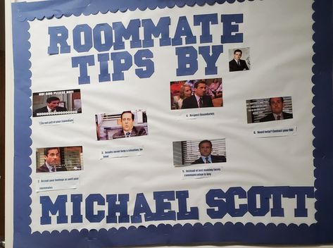 The Office Ra Bulletin Boards, The Office Ra Board, The Office Bulletin Board, Ra Board Ideas Welcome Back, Get To Know Your Ra Bulletin Board, Dorm Floor Themes Resident Assistant, College Wall Ideas, Ra Events Programming, Dorm Door Decorations College