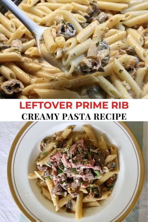 Learn how to make the best homemade Prime Rib Pasta. Our quick & easy Italian recipe features al dente penne noodles, velvety shallot and mushroom cream sauce, leftover roast beef, parsley and parmesan cheese. This is one of our favourite ways to use leftover roast beef, transforming leftovers into a delicious new meal that the kids and whole family will love! What Can I Make With Leftover Prime Rib, Leftover Roast Beef Recipes Pasta, Uses For Leftover Prime Rib, Leftover Steak Pasta, Prime Rib Pasta Recipe, What To Make With Leftover Prime Rib, Recipes For Leftover Prime Rib, Prime Rib Leftover Recipes, Prime Rib Pasta