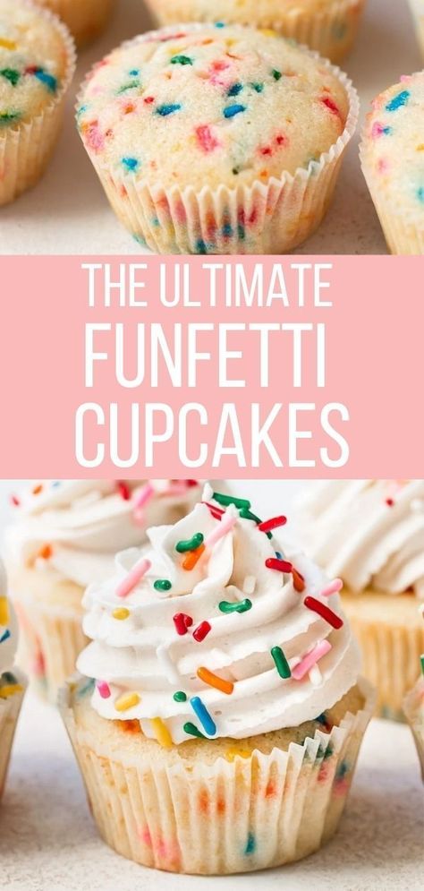 Funfetti Cupcake Recipe Homemade, Best Funfetti Cupcake Recipe, Gourmet Funfetti Cupcakes, Cupcake Recipes Funfetti, Classic Birthday Cupcakes, How To Do Cupcake Frosting, Confetti Cupcake Recipes, Frosting For Funfetti Cupcakes, Easy Cupcake Cakes