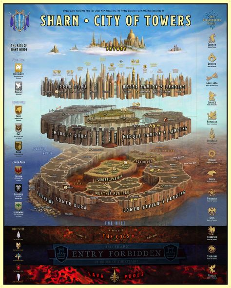 Eberron Sharn, Dnd Eberron, Eberron Art, Fantasy City Map, Dm Screen, Environment Painting, Fantasy Cities, Dnd Races, Tabletop Rpg Maps