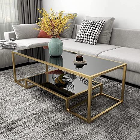 Modern Glass Table Living Room, Rectangle Glass Coffee Table Decor, Glass Center Table Living Room, Modern Classy Living Room, Steel Table Design, Metal Center Table, Glass Coffee Table Decor, Coffee Table Brass, Small Seating Area