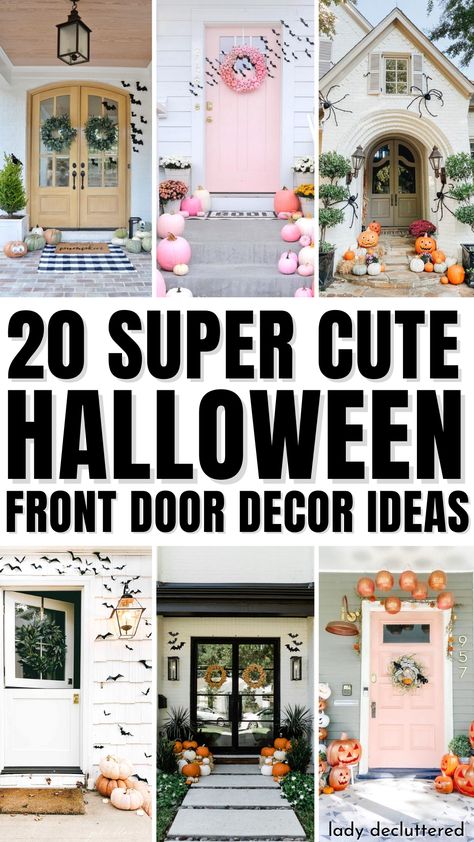 20 Super Cute Halloween Front Door Decor Ideas Halloween Entry Door Decor, Bats On Door Halloween, Bat Decorations Halloween Front Door, Sophisticated Halloween Decor Front Porch, Halloween Front Door Ideas, Front Door Halloween Decorations, Front Door Halloween Decor, Entry Door Decor, Easter Front Porch Decor