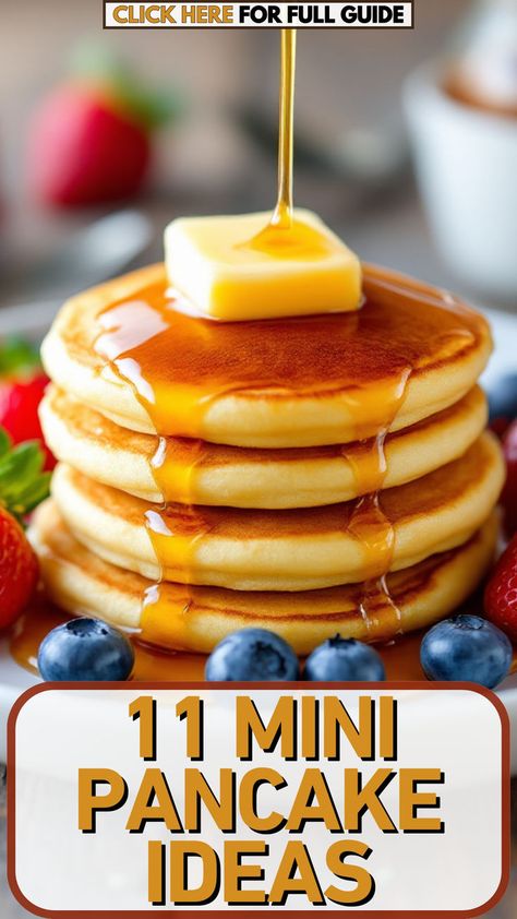 Love mini pancakes? These Mini Pancakes Ideas are perfect for breakfast, brunch, or dessert! From fluffy stacks with maple syrup to savory bites with smoked salmon, these pancake ideas are loaded with flavor and super easy to make. Fresh fruits, chocolate drizzle, or whipped cream? Yes, please! Explore 11 creative ways to enjoy these adorable mini pancakes today! 🥞✨ Full recipe and guide at dealiciousness.net Mini Pancake Board, Pancake Dessert Ideas, Pancake Mix Recipe Ideas, Breakfast Recipes Bacon, Mini Pancakes Ideas, Breakfast For One Person, Fancy Pancakes, Pancakes Ideas, Pancake Ideas